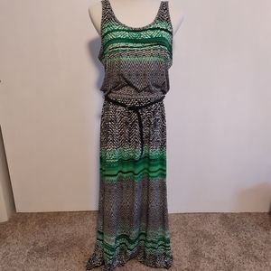 Green and Black Side Slit Maxi Dress